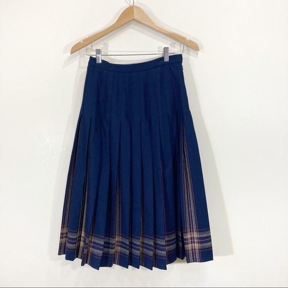 Vintage 100% Wool Kinloch Anderson Scotland Tarten Pleated Accordion Skirt Navy